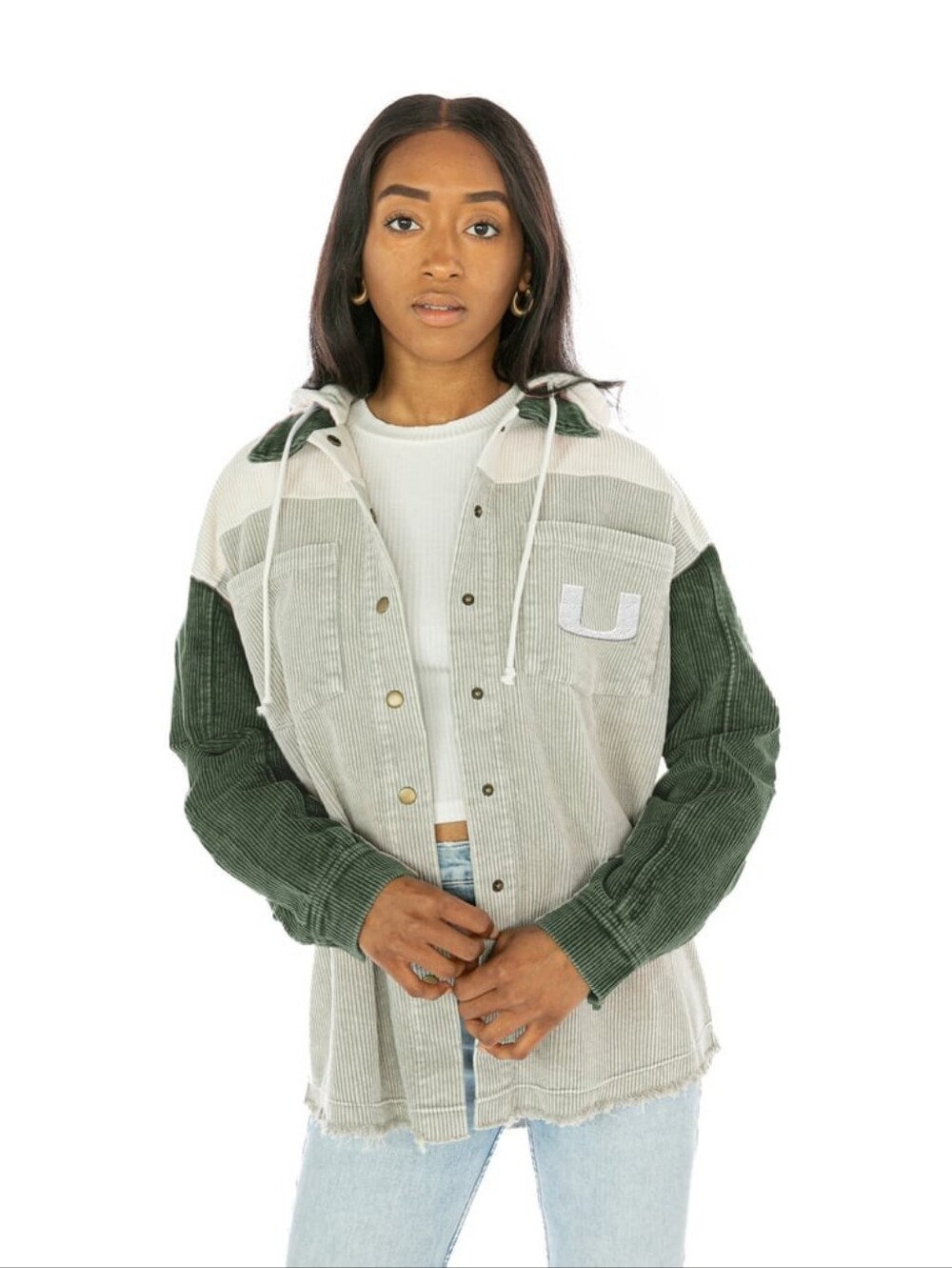 Gameday Couture Miami Hurricanes Vintage Corded Hooded Overshirt Small NWT